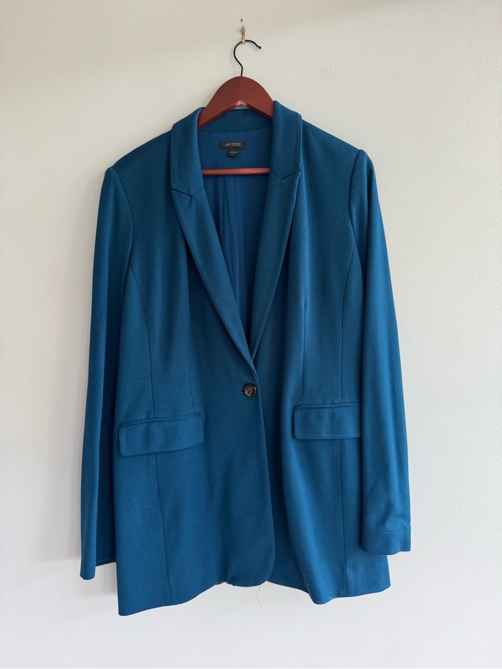 J. Jill Wearever Polished Knit Blazer in Teal Blue